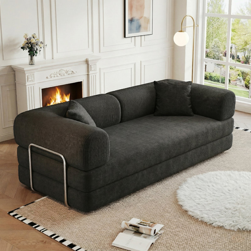 78.8 Inch Corduroy Compression 4-in-1 Convertible Sleeper Sofa Bed, Futon Couch with Pillow Back Support Armrest & Removable Washable Cover for Living Room