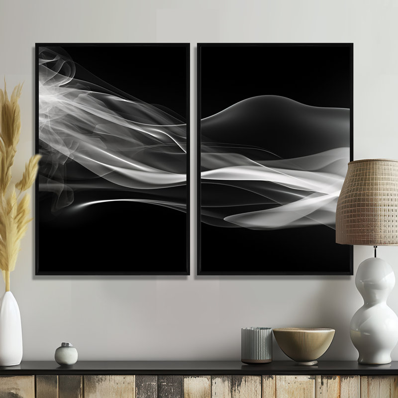«Black White Contemplative Abstraction I» - décoration murale noire, Noir, H 36 po x l 48 po, Impression encadrée flottante