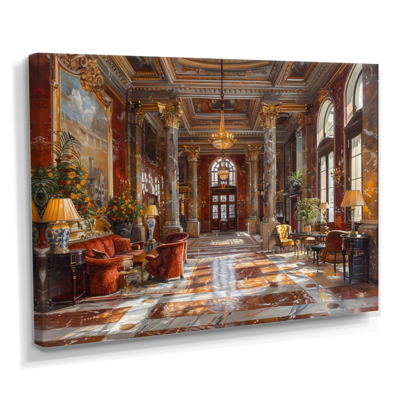 Red Gold historique Hotel Hall II - impression d'art mural hôtels et loges, Toile tendue, H 24 po x l 32 po