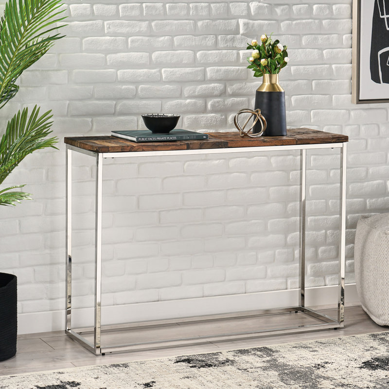 Console avec bois recyclé et acier inoxydable pour un cadre rustique moderne et glamour