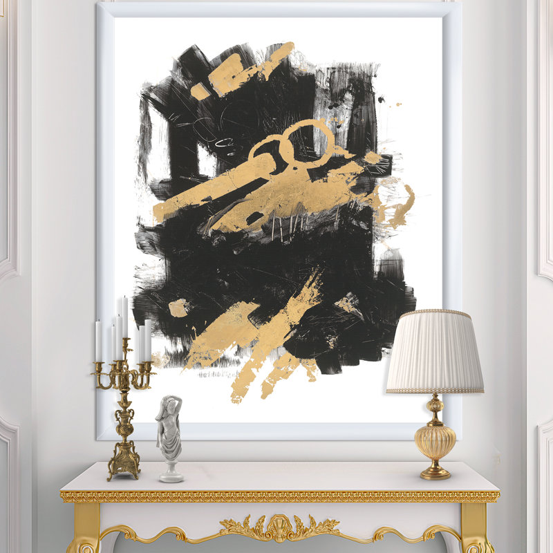 Art mural abstrait sur toile, impression d'art moderne noir doré - Doré et noir Drift I, H 40 po x l 30 po x P 1,5 po