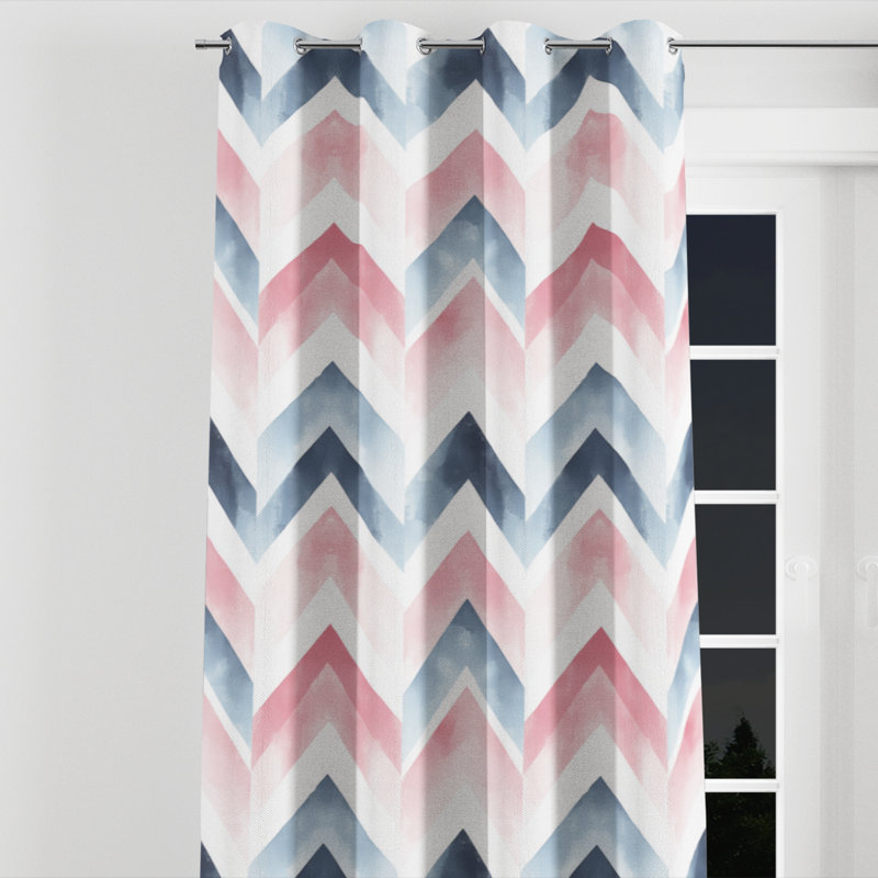 Rideaux de fenêtre Contemporary Boho - Rideau à œillets Boho à chevrons rose et bleu - 1 panneau, L 52 po x L 108 po