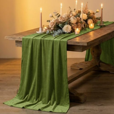 Chemin de table en velours vert 51 x 262 cm pour 8 à 12 personnes - 1 pièce