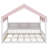 Wooden Floor House-Shaped Daybed With Fense,3 Storage Bookshelves,Curtain And LED Light-1956932676