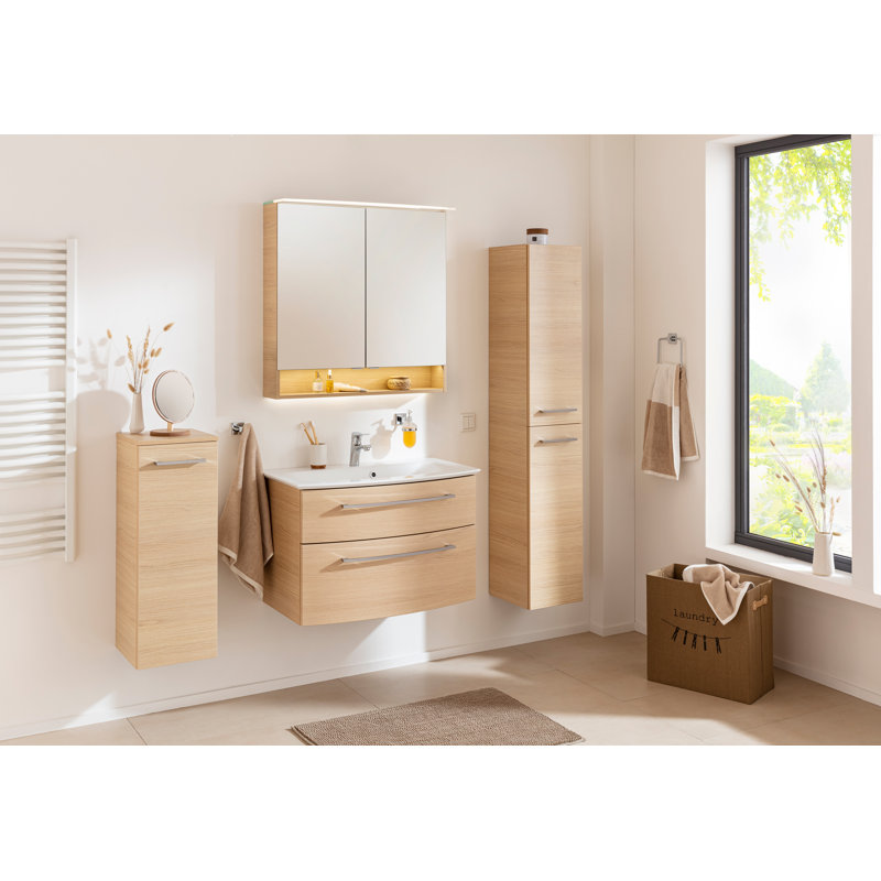 30cm W x 83cm H x 32cm D Wall mounting Bathroom Cabinet, Left stop, Beige/Brown