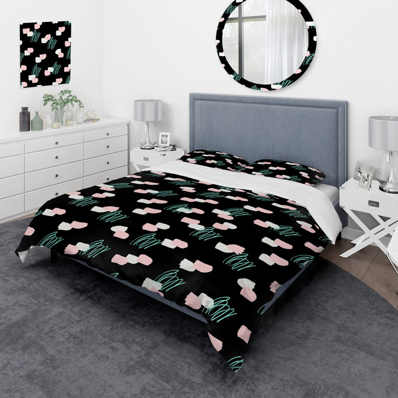 Ensemble de housse de couette rose et bleu Midcentury Shapes II - Mid-Century Modern - Microfibre de polyester