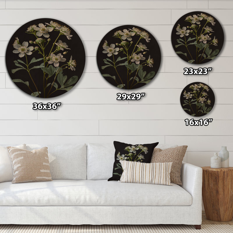 «Diphylleia Grayi» sur fond noir I - Art mural en bois floral - Bois de pin naturel, H 29 po x l 29 po x P 1 po