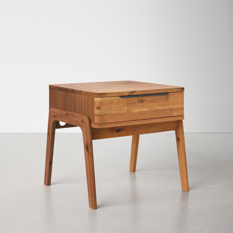 Langton Warm Brown Acacia Wood and Metal End Table with Storage