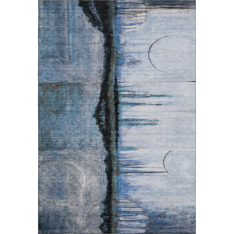 Premium Machine Washable Mayfield Abstract Rug, Blue, 10' x 14'