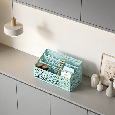 Modern Mail And Desk Organizer With Rose Design, Multifunctional Metal Paper Sorter And Stationery Holder For Home Office