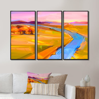 Impressionist Mountainscape with River III - Ensemble de 3 reproductions sur toile