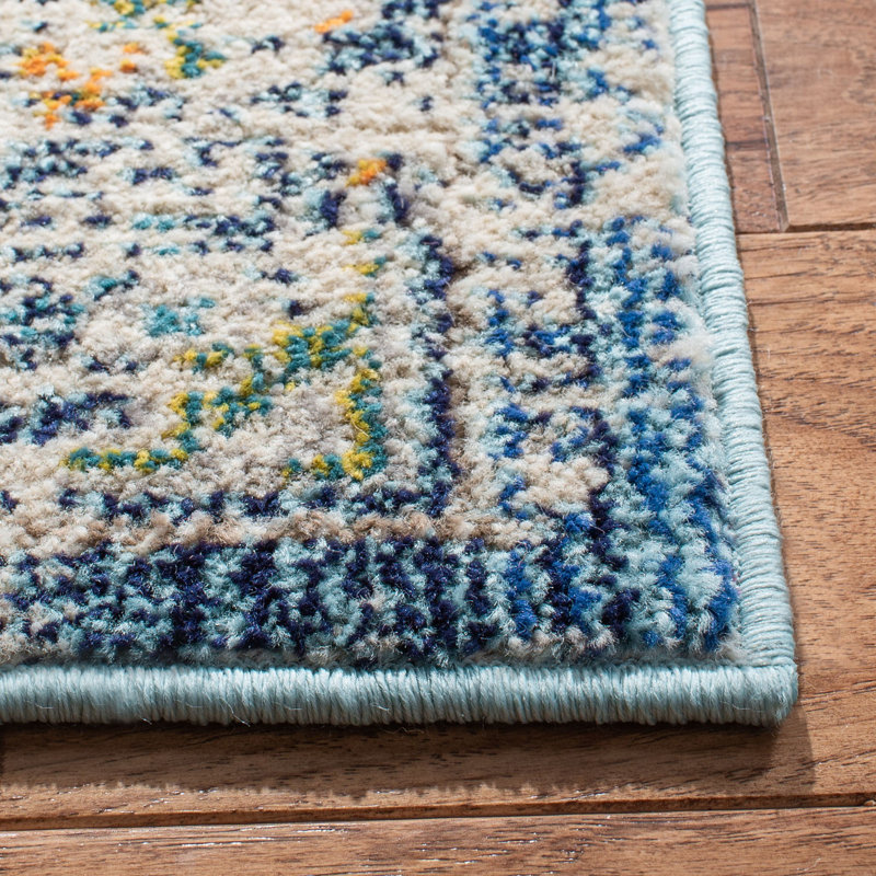 Tapis oriental bleu / gris / beige Felty, Carré 5 pi
