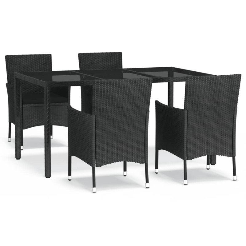 Ensemble de 4 ensembles de salle à manger d'extérieur noirs, Coussin noir / structure noire