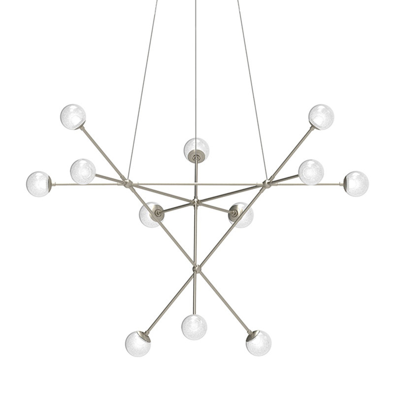 Proton 12 - Light LED Chandelier, White Crushed , Satin Nickel