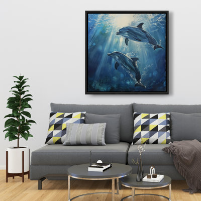 Two Dolphins - Purple Framed Canvas Art for Home Decor
