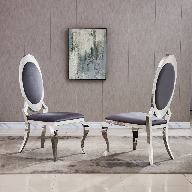 Ensemble de 2 chaises en velours avec dossier ovale, pieds en acier inoxydable