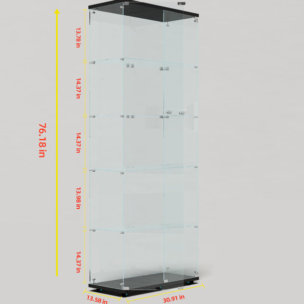 Bronx Display Unit Ivy Bronx Black Tempered Glass Display Cabinet With Mobile Controlled ...
