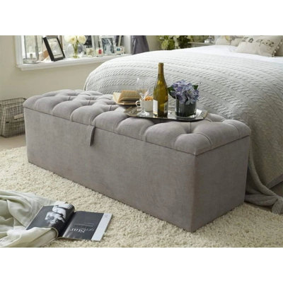 45cm Wide Tufted Rectangle Solid Colour Footstool Ottoman