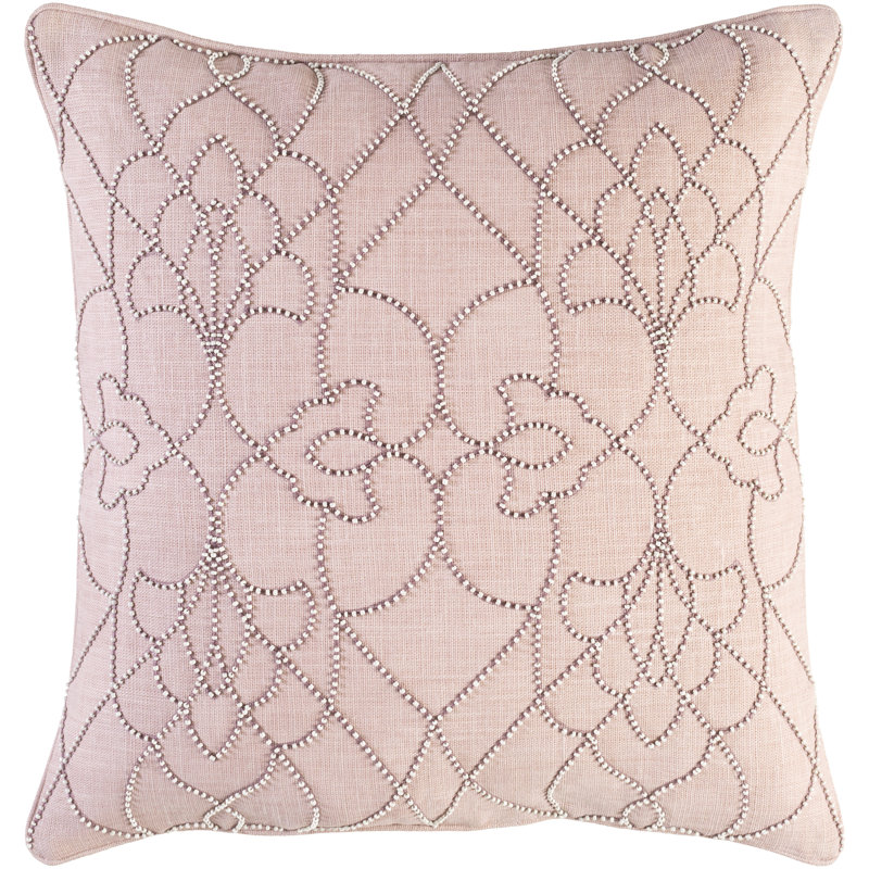 Dotted Pirouette Linen Floral Throw Pillow, Camel/Mauve, 22" x 22"