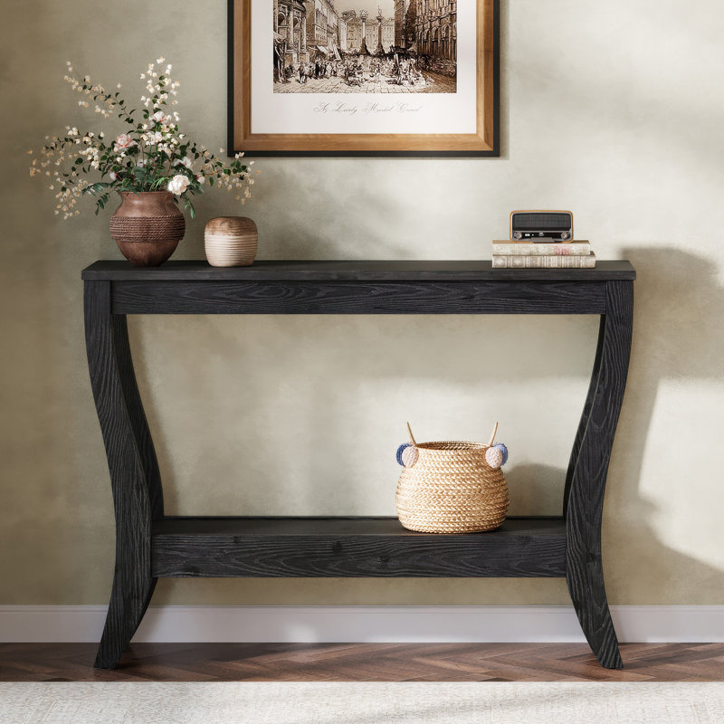 41.3-Inch Solid Wood Console Table, Farmhouse Entryway Table With Storage, Black