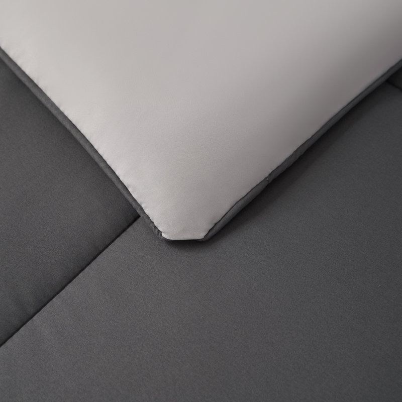 Lucky Brand Box Stitch Reversible Comforter Sets, Queen Comforter + 2 Standard Shams, Dark Gray/Light Gray