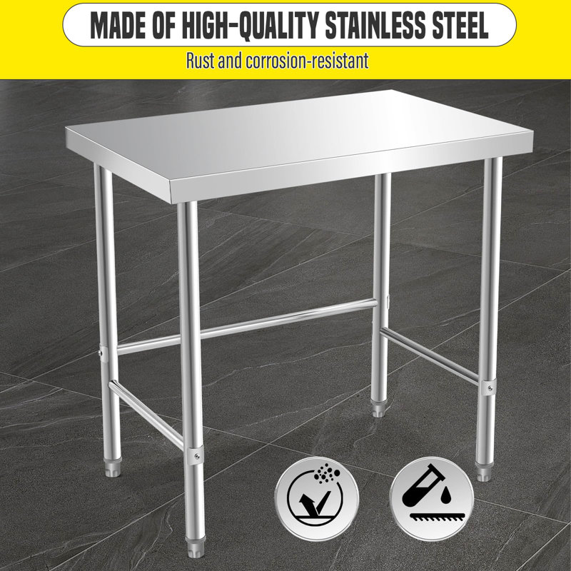 Table de préparation en acier inoxydable sans roulettes, table de préparation professionnelle, poste de travail mobile, base ouverte, surface facile à nettoyer