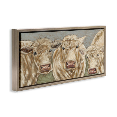 "Beige Cow Trio", art mural sur toile flottante par Sara G. Designs