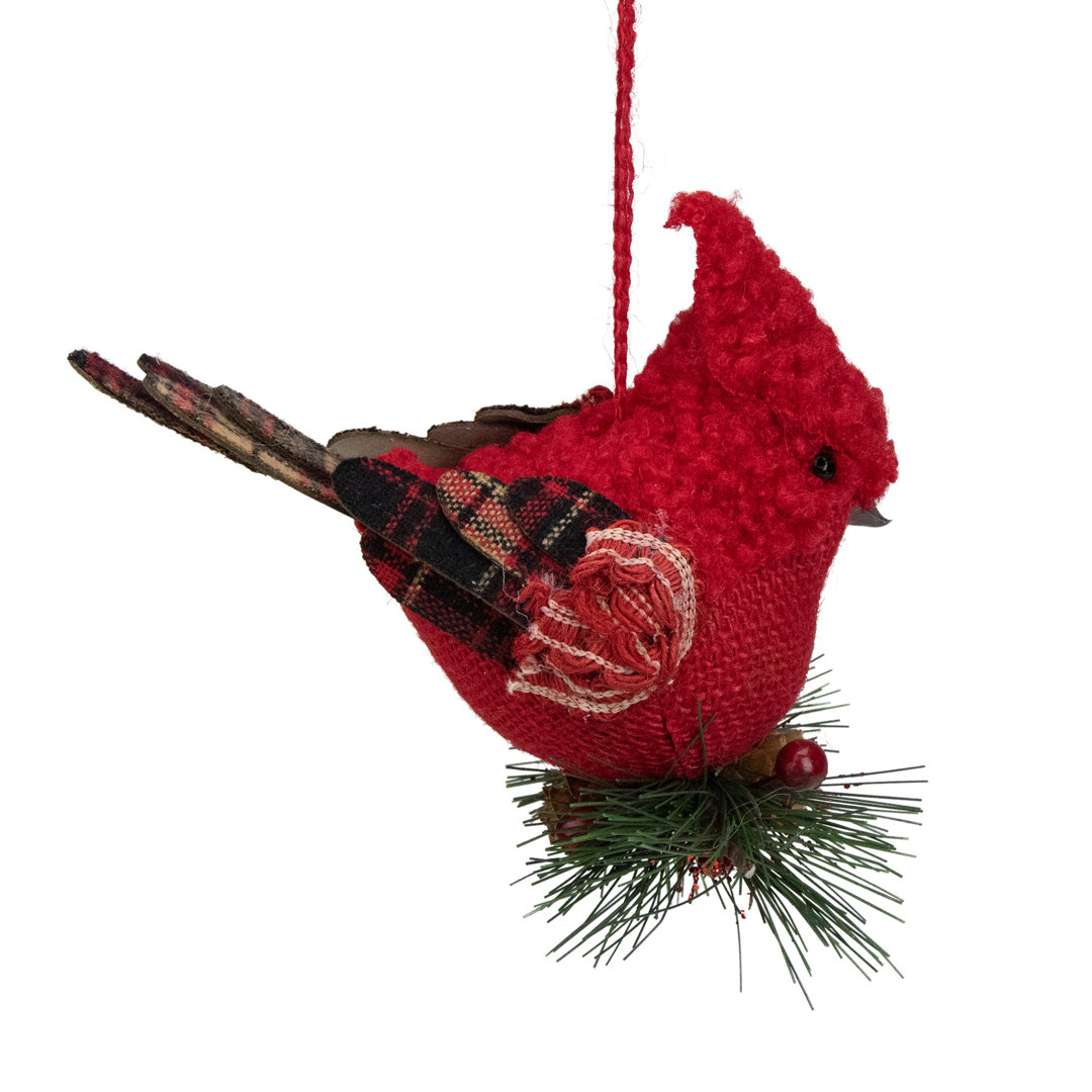 Red Burlap Cardinal with Pine Needles and Berries Christmas Ornament Northlight Seasonal 