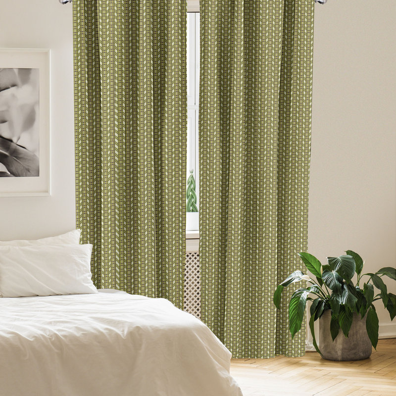 East Urban Home Vintage 4-Panel Curtains, Simple Exotic Borders, Pistachio Green and Brown, 56" W x 95" L