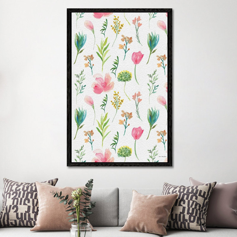 Happy Flora by Seven Trees Design - Floater Frame Gallery-Wrapped Canvas Giclée on Canvas, 152.4 cm H x 101.6 cm W, Black