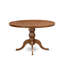 L'ensemble de table de salle à manger 7 pièces se compose d'une table ronde à piédestal et de 6 chaises en lin brun clair avec dossier rembourré - finition noyer antique-541086130-566216282