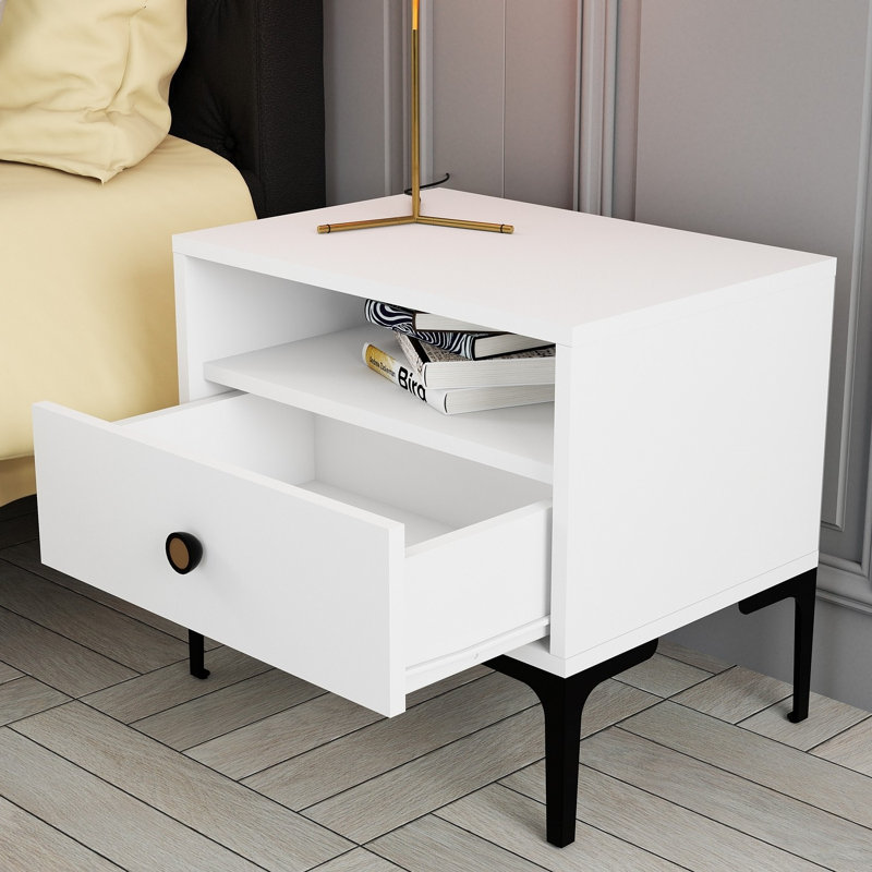 Hommy Craft 56cm W Manufactured Wood Bedside Table, White