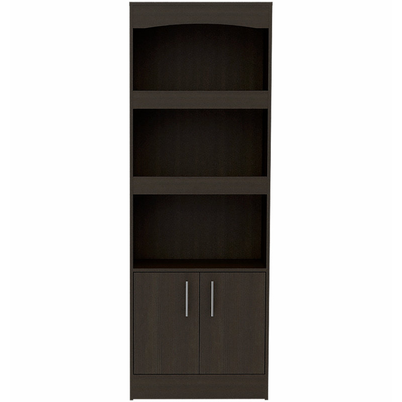 Bookcase, Three Shelves, Double Door Cabinet, Metal Hardware, Black