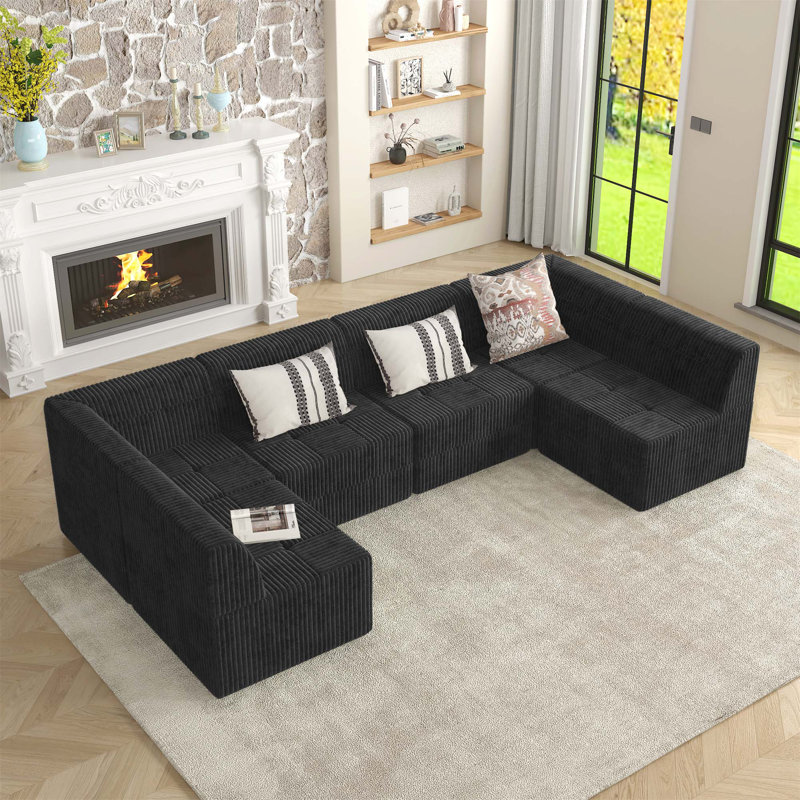 Canapé modulaire Boneless Snedicor, Velours côtelé noir