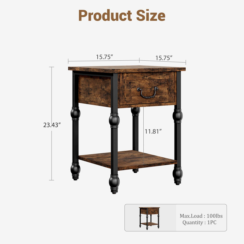 Nightstand Sets For 2, Industrial Side Table With Drawer And Storage Shelf