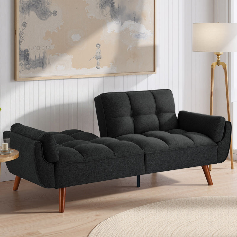 Arnbert Full / Double 75.39'' Upholstered Convertible Sofa, Black Polyester Blend