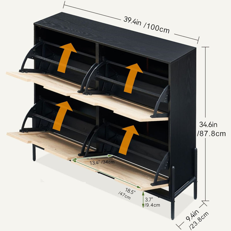 16 Pair Shoe Storage Cabinet, Black