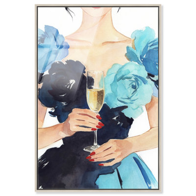 Champagne & Roses - Ira Colmeva, reproduction d'art encadrée, art Martini par Art Remedy, cadre argenté, 16 x 24