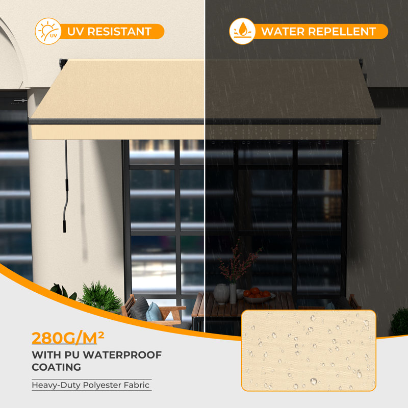 HOMEDEMO 13x8.2 Retractable Awning for Patio, Manual Awnings, Sunshade Shelter Crank Handle, UV & Water-Resistant Polyester Cover and Aluminum Frame for Balcony, Yard, Outdoor Deck, Beige