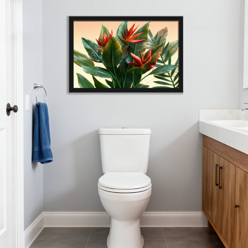 Plantes et fleurs Fleurs tropicales et motif de feuilles vertes, Toile tendue, Ne s’applique pas, H 24 po x l 36 po