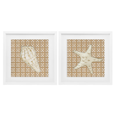 Coastal Tiles & Sea Life, ensemble de 2 reproductions encadrées sous verre, par Lee Ann Sanders