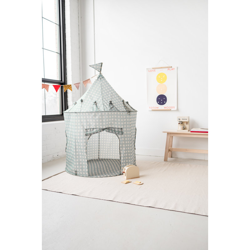 Gingham Blue Recycled Fabric Kids Play Tent Castle