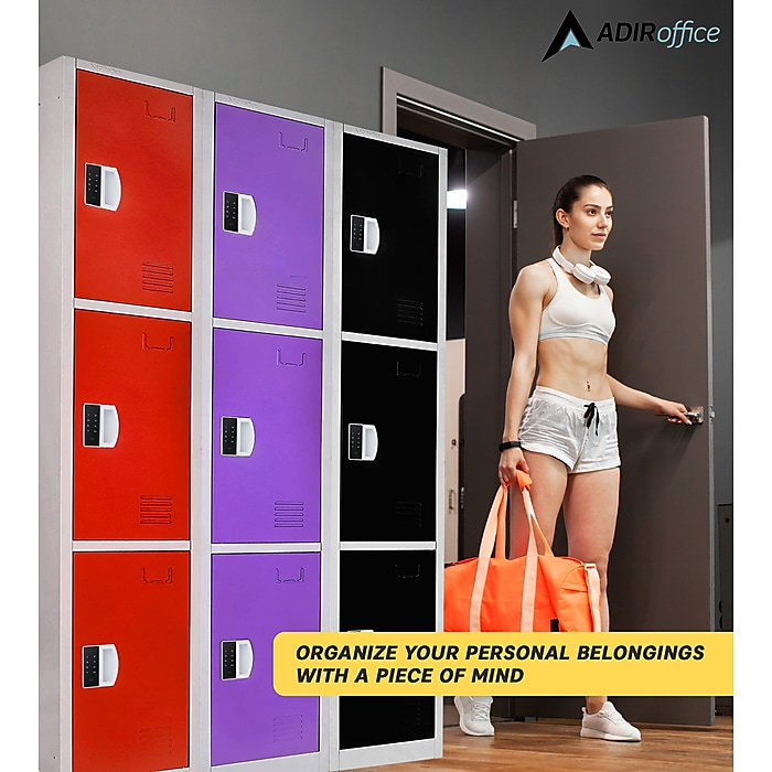 Red and White Triple Tier Steel Storage Locker with Digital Lock