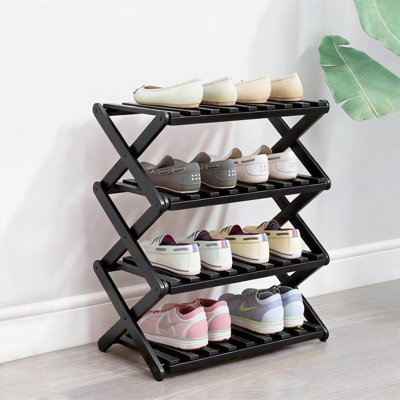 4 Tier Bamboo Shoe Rack Black