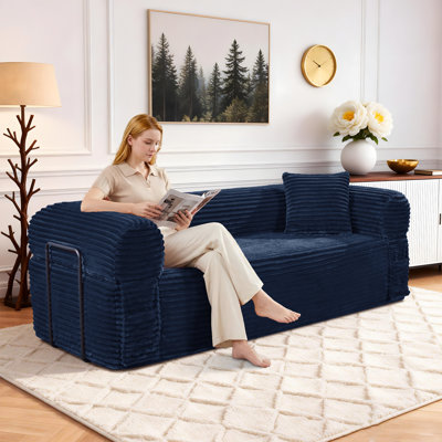 83 inch Cloud Boneless Couch for Living Room 3-Seater Sofa with Fixed-Shape Frame, Single Sleeper Corduroy Sofa in A Box, No Assembly Required, Orange