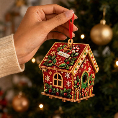 Christmas Decor Christmas Wooden House Ornaments Faux  Flat Santa House Hanging Ornament Vintage Xmas Tree Decorations Wooden Pendant For Christmas Tr