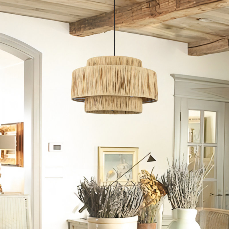 Frese 3 - Light Raffia Dimmable Chandelier