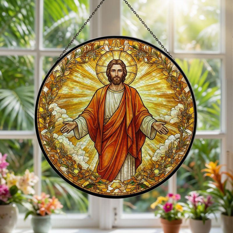 Panneau de vitrail Jésus Christ ， 7,8 H, H 7,8 po
