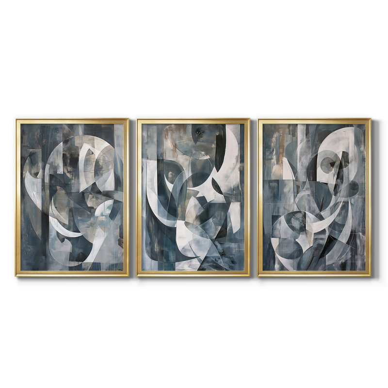 ABSTRACT Series CDLxxxx - Toile tendue avec châssis sur mesure - 3 pièces, H 21 po x l 30 po, Doré