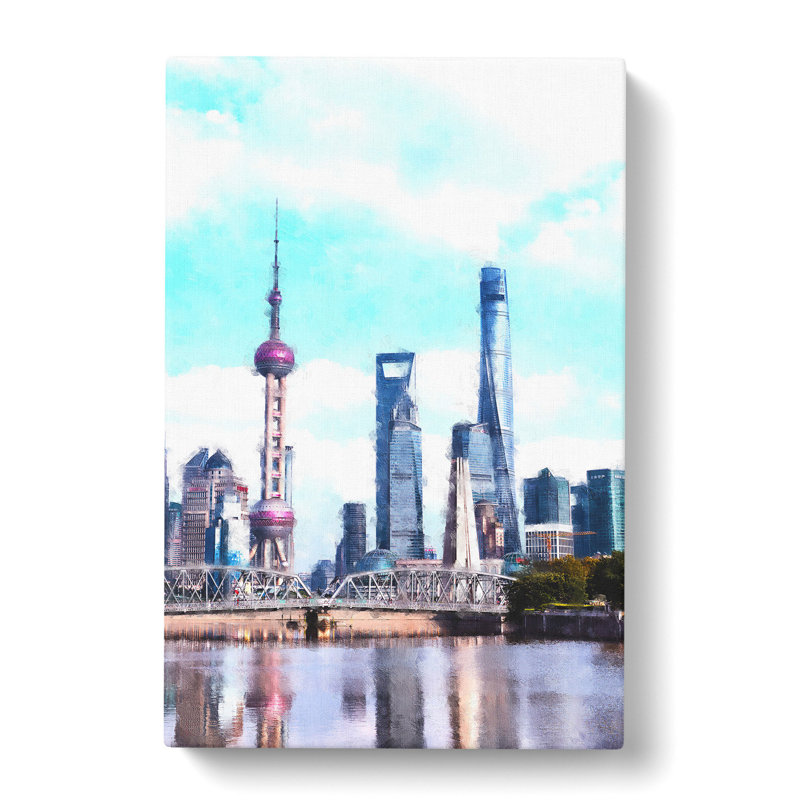 Shanghai Skyline Reflection - Wrapped Canvas Print, 91cm H x 60cm W x 3cm D